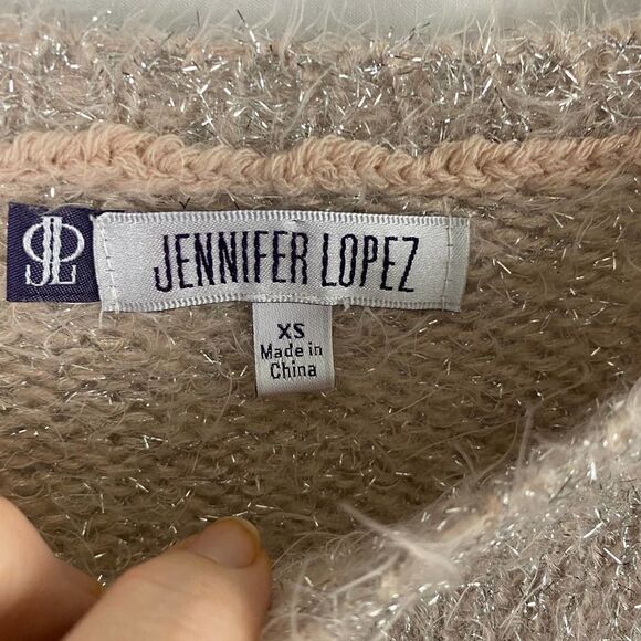 Jennifer Lopez Pink silver shimmer crew neck Holiday sweater size XS - Picture 2 of 10
